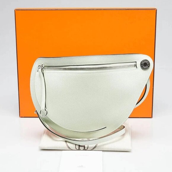 Hermes Vert Fizz Epsom Leather Palladium Plated Petit Course Bag - Picture 1 of 10